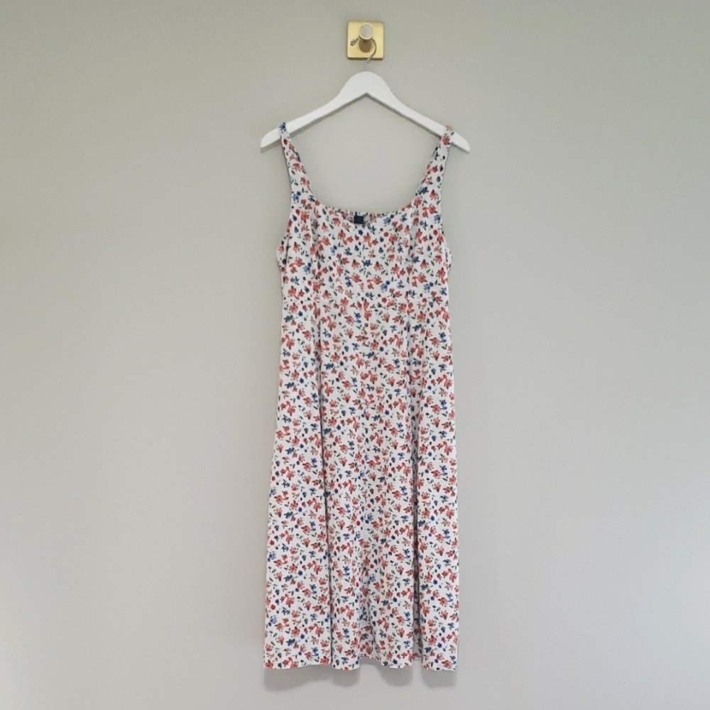 Old Navy Floral Midi Sundress Large White Multicolor Pockets Linen Blend Cottage